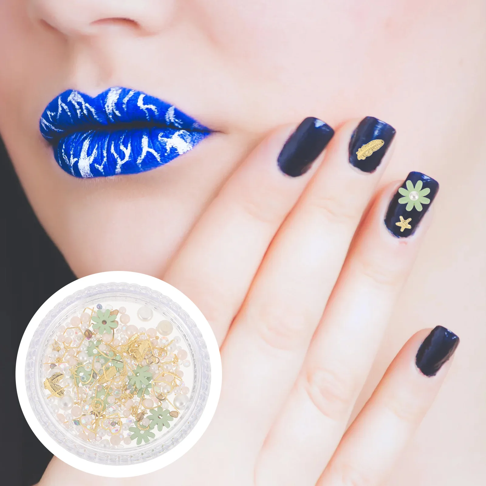 

Pearl Nail Accessories Manicure Ornaments Decorative Studs Supplies DIY Fake Flower Jewelry Set Portable Storage