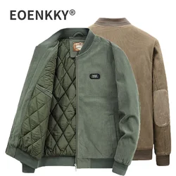 5XL Mens Corduroy Bomber Jackets Winter Quality Warm Lining Full Zip Fashion Tactical Coat Outdoor Hiking Safari Cargo Outerwear