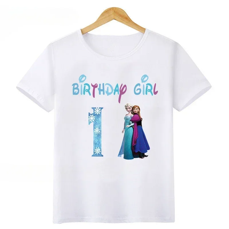

Disney Princess Frozen Elsa Anna Children T-shirt Girl Clothes Birthday Gift Cotton Summer Tshirt 1-9 Years Old Baby Kid Tee Top