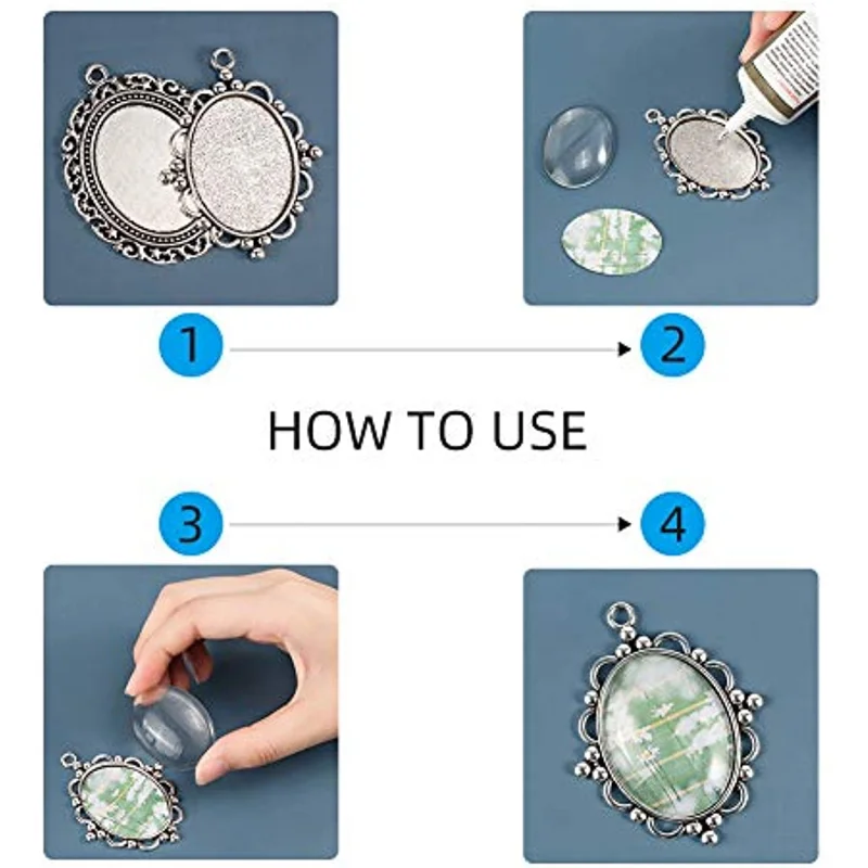 6pcs 6 Shapes Tibetan Pendant Trays Bezel Settings Trays and 6pcs 40x30mm Glass Cabochons Clear Dome for DIY Jewelry Making