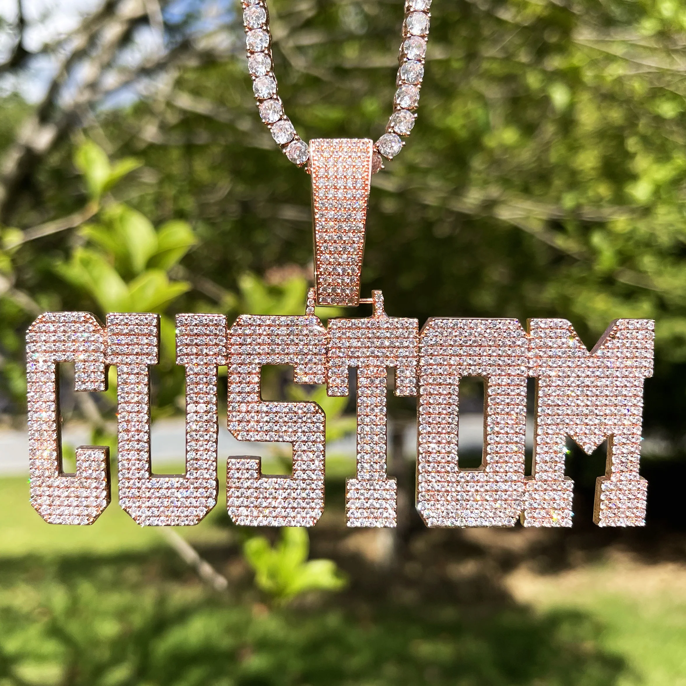 Bubble Letter Iced Out Custom Name Necklace Pendant for Men Personalized Micro Pave Charms Bling Hip Hop Jewelry