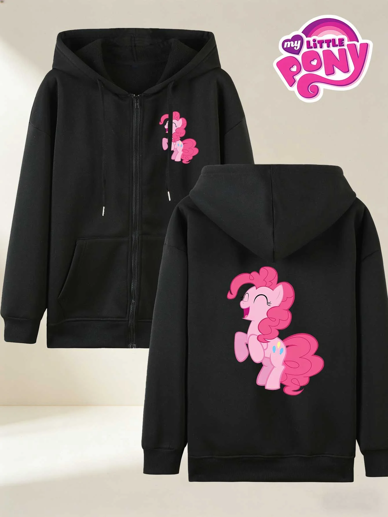 Sudadera con capucha para mujer de otoño e invierno, marca conjunta My Little Pony, foto de grupo de cinco lindos ponis de "My Little Pony"