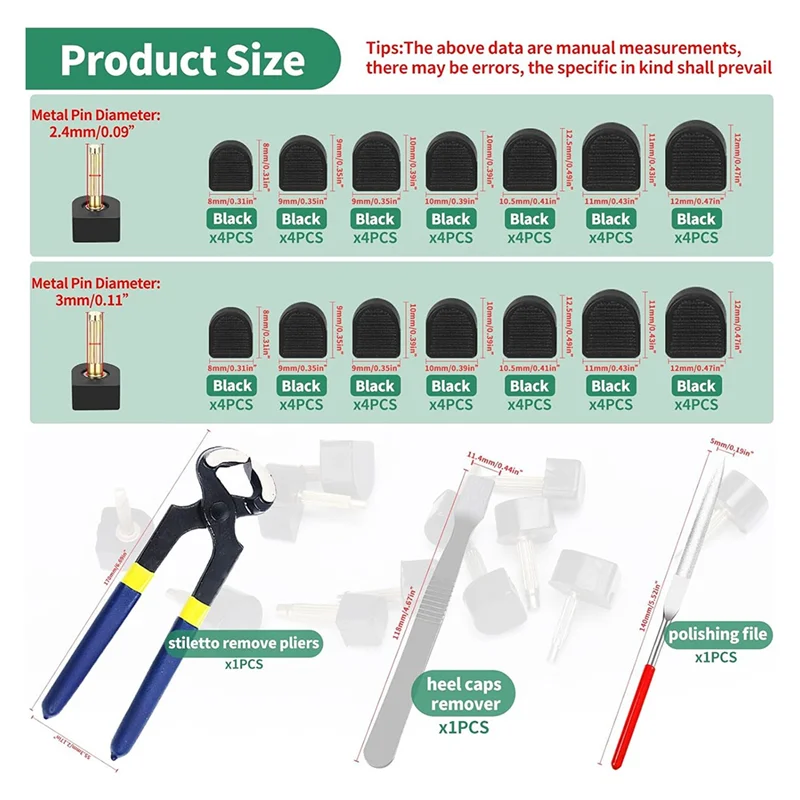 مجموعة بديلة لأطراف الكعب العالي - أطراف كعب انزلاقي على شكل حرف U في 8 مم/9 مم/10 مم/10.5 مم/11 مم/12 مم