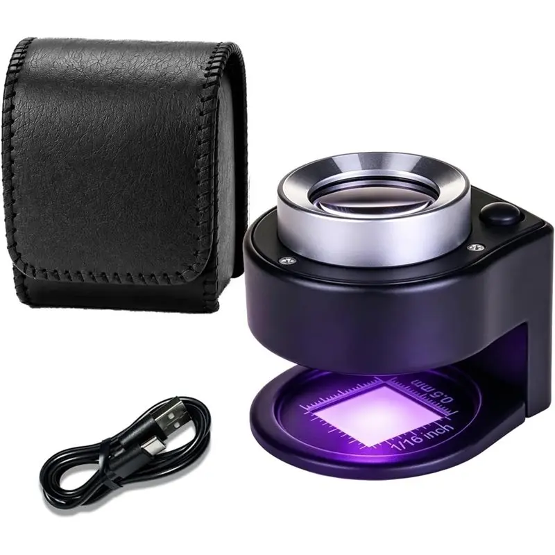 Hot Trend-Rechargeable 30X Desktop Jewelers Loupe With LED& UV Light, Desktop Magnifier Featuring 3 LED& 3 UV Lamps Glass