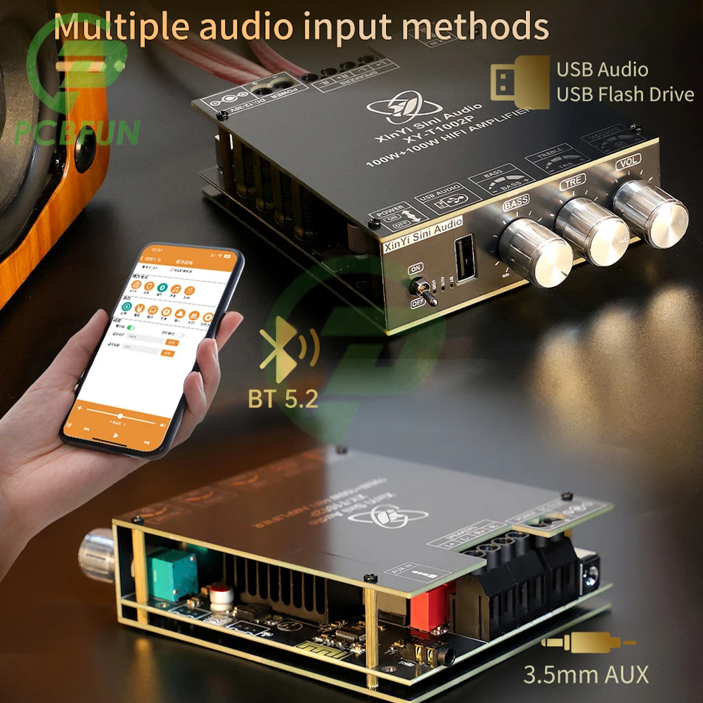 DC12-30V XY-T1002P Upgraded Version Bt Digital Amplifier Board 100W * 2 Stereo High And Low Frequency Adjustment Tpa3221 Chip