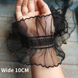 10CM szerokości czarny biały Stretch Mesh plisowane koronki z falbankami tkaniny haftowane wstążki sukienka kołnierz wykończenia Handmade DIY sztuka szycia