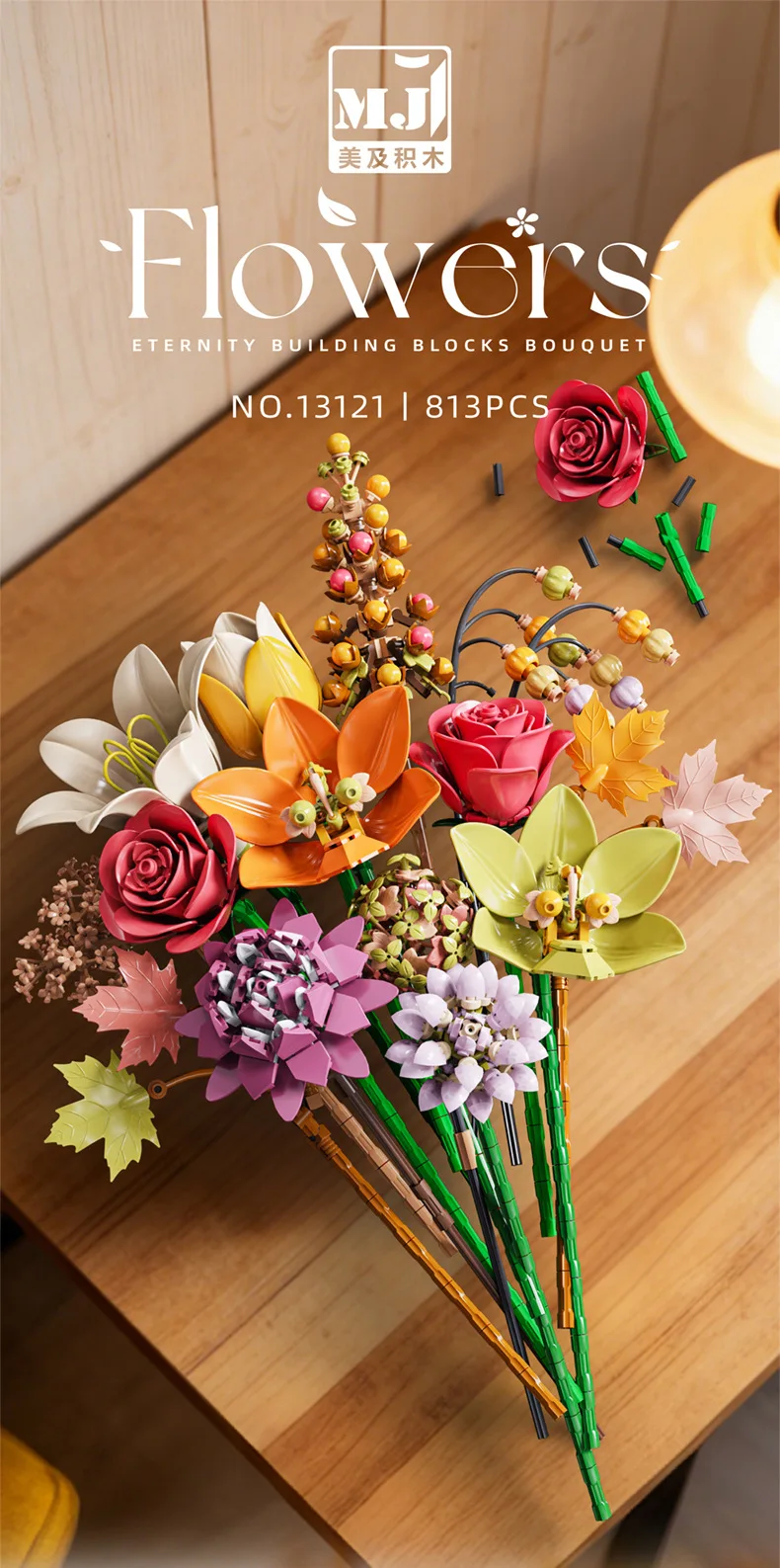 Blumen-Bausteine, Orchidee Cymbidium, Ewiger Blumenstrauß, Bausatz, botanisches Rosen- und Gänseblümchen-Modell, Mini-Bausteine, Spielzeug zur Heimdekoration – Detail 9