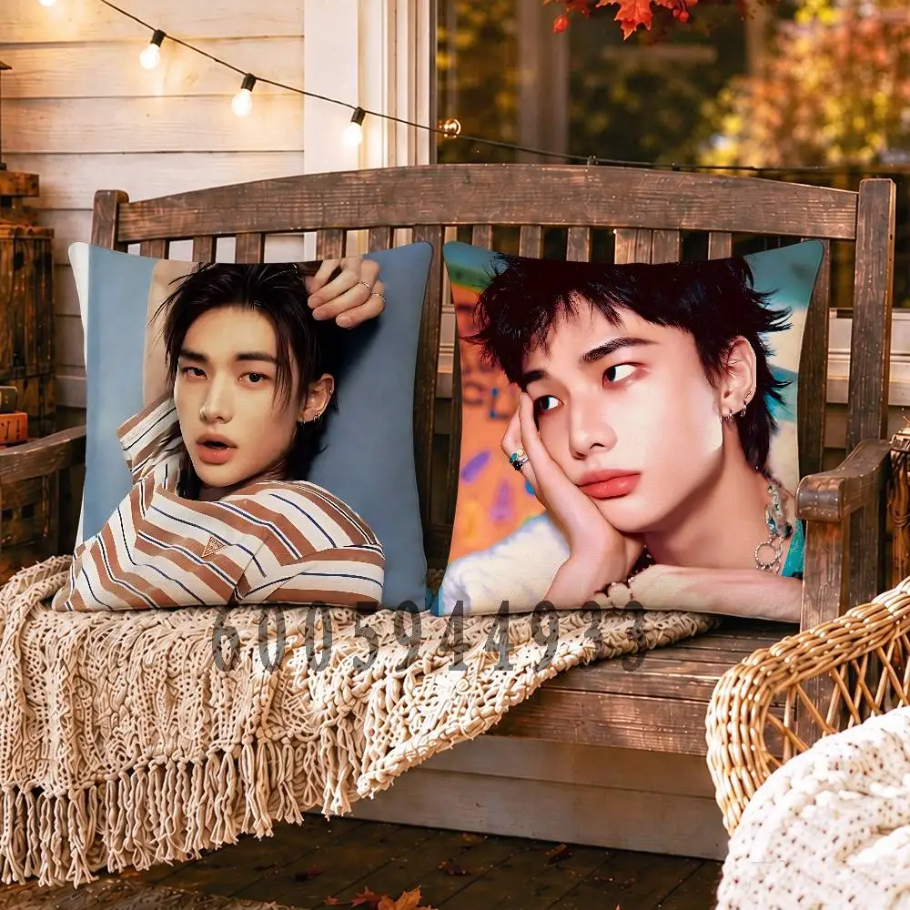 H-Hyunjin Anime Celebrity Merchandise All-Match Printed Pillow Case Sofa Car Office Room Decoration Protector