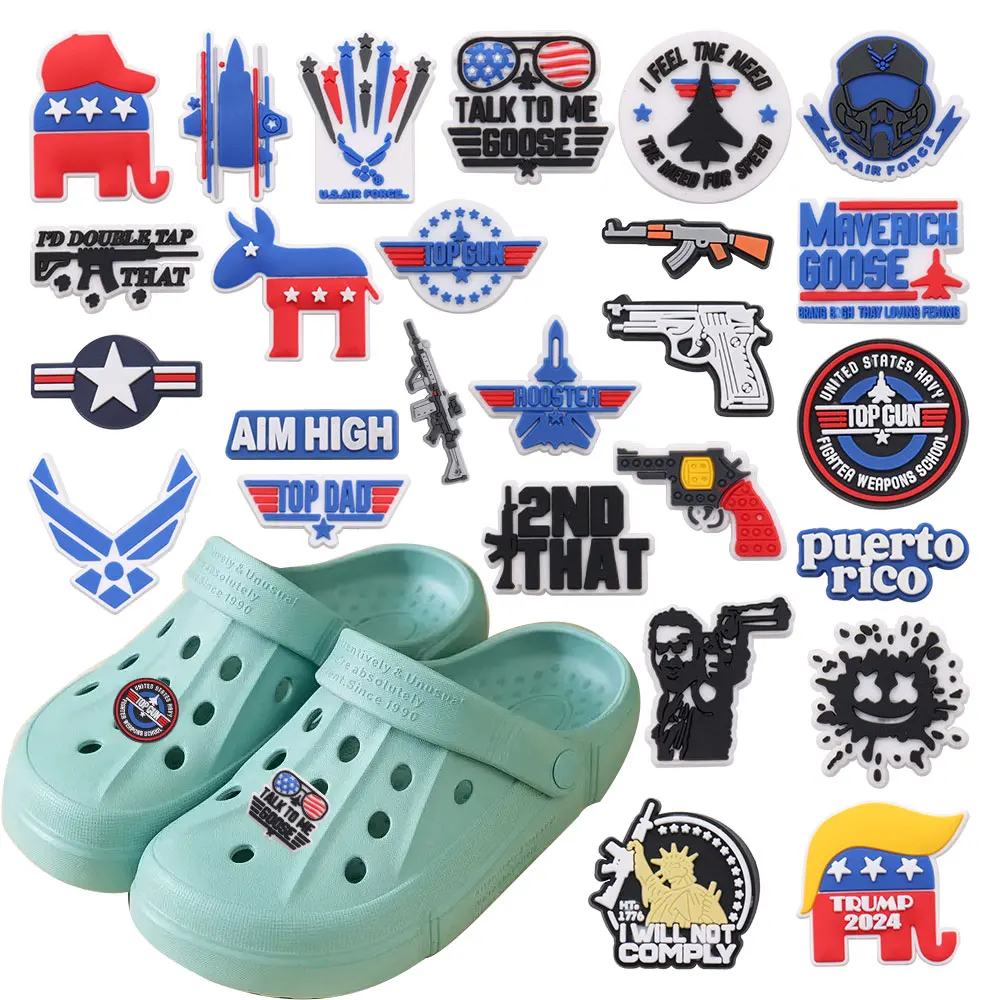 Hot Sale 1pcs PVC Shoe Charms American Style Elephant Fighter Jet PVC Accessories Slippers Decorations For Kids Birthday Present