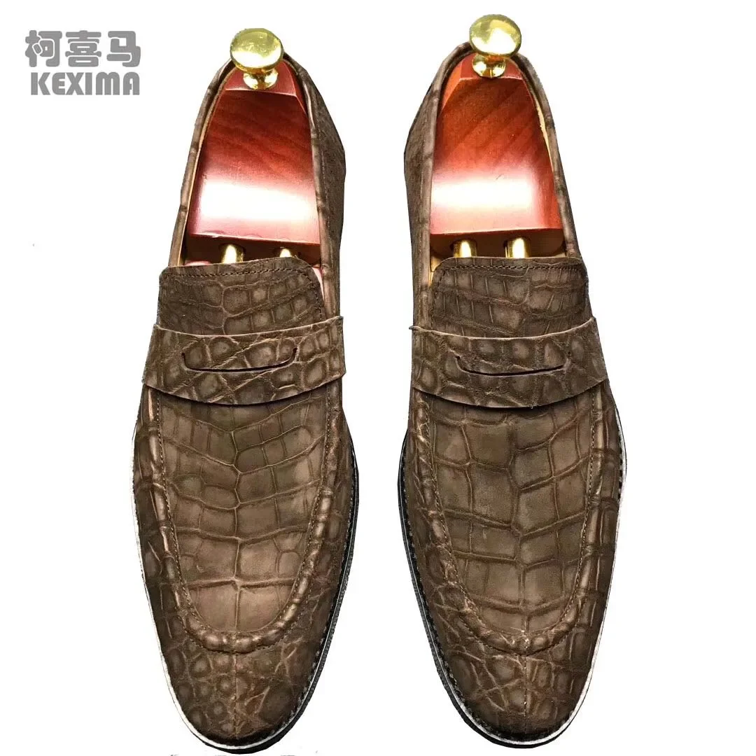 chue new arrival men dress male formal smen crocodile leather shoes frosted finish brown