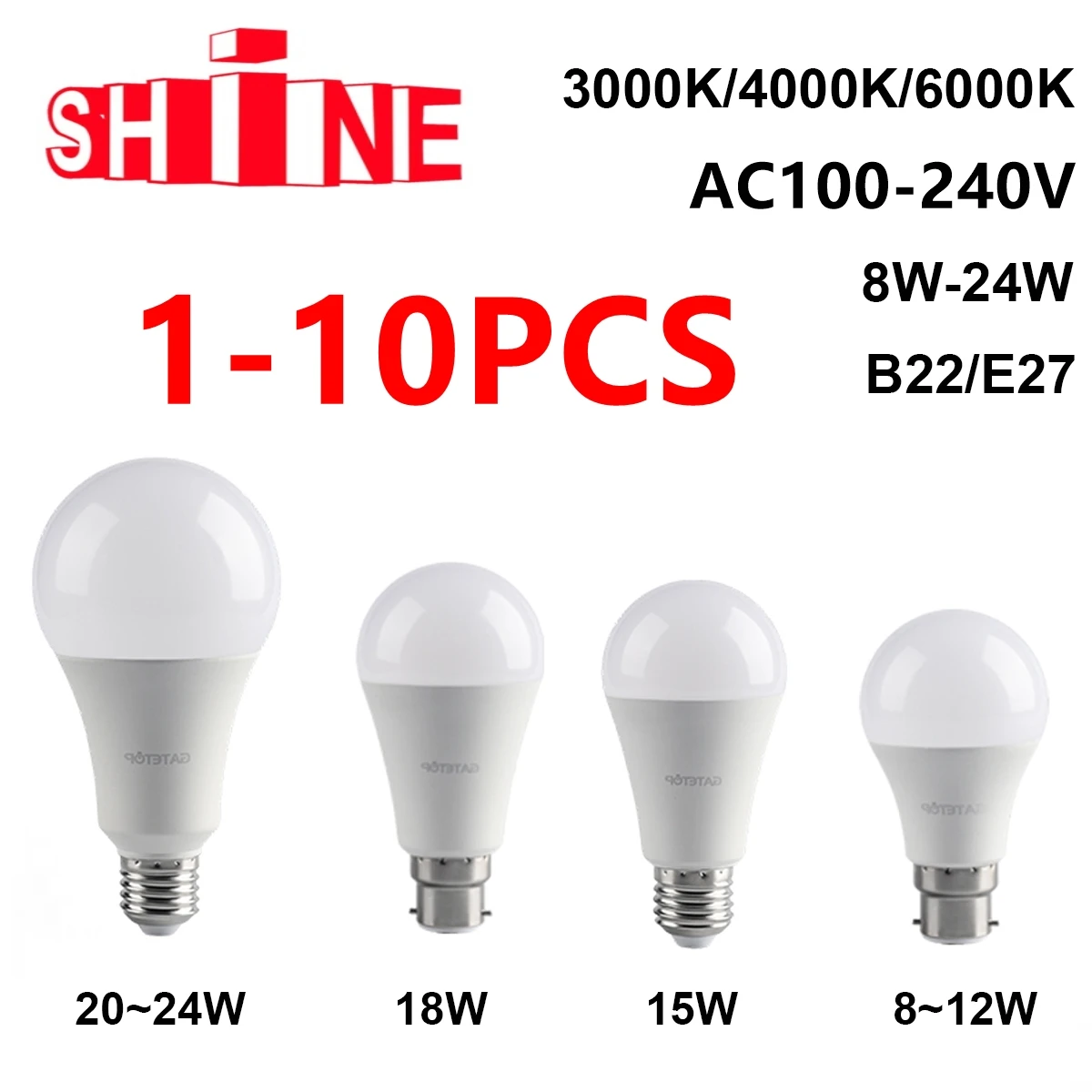 

Factory direct LED bulb full voltage AC120V AC220V 8W-24W B22 E27 high lumen without flicker 3000K/4000K/6000K warm white light