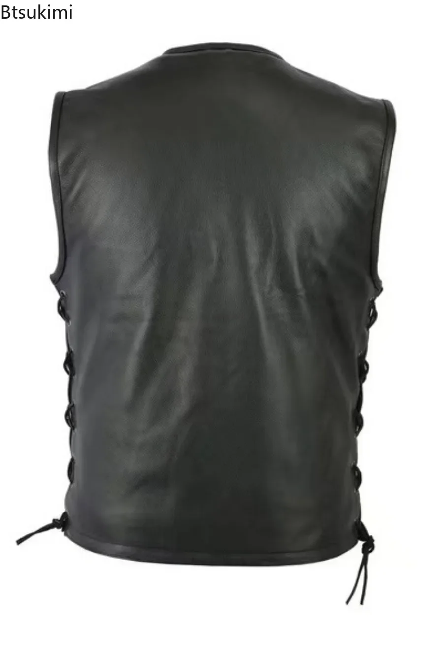 2025 New Men Solid Color Mens Vest Motorcycle Standing Collar PU Leather Vest Jackets Team Punk Sleeve Tops Male Large Size 5XL