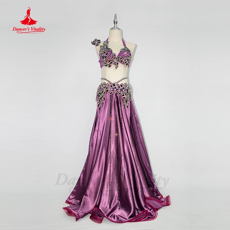 New Belly Dance Wear Competition Outfits Customized Applique Bra Belt Skirt Oriental Indian Dancers Stage Performance Costume