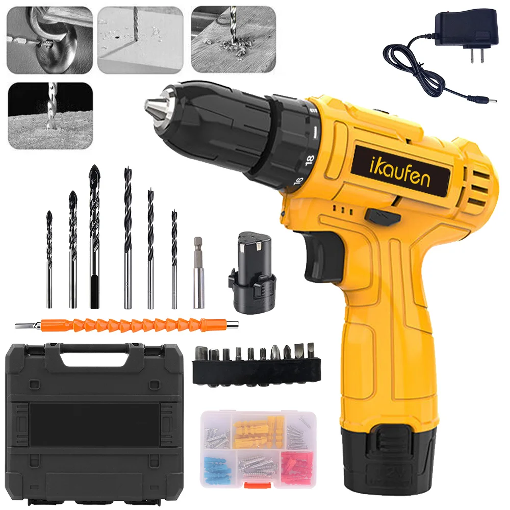 

24 in 1 Cordless Drill Set 12V Electric Power Drill 2 Variable Speeds Battery Powered Screwdriver Driver 25+1 Clutch Power Tool