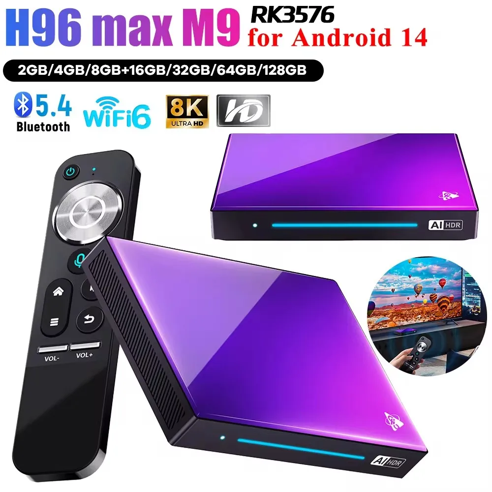 H96 ماكس M9 AI SR TV Box ، أندرويد 14 ، RK3576 ، 8G dddr4 ، ung G ، يدعم الدقة الفائقة ، فك تشفير الفيديو 8K ، WiFi 6 ، BT5.4 ،