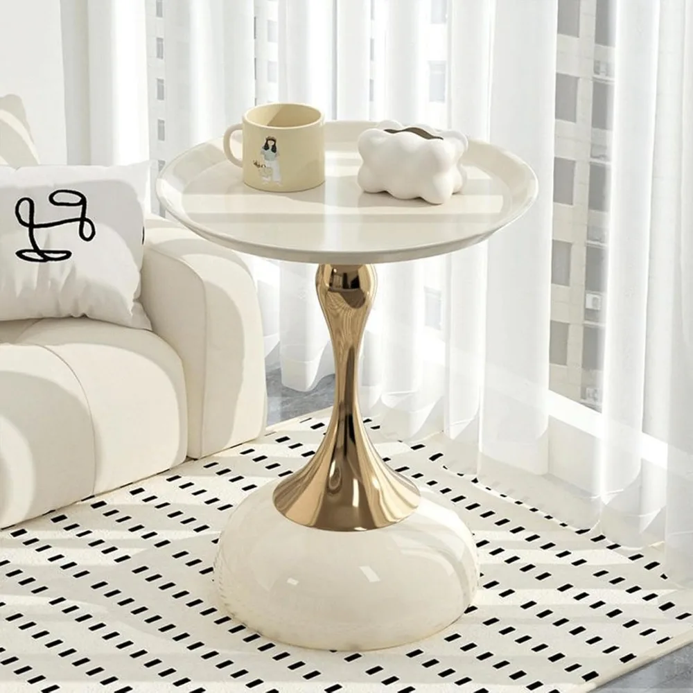 Modern Elegant Hourglass Shaped Side Table, Decorative Accent End Table, Suitable for Living Room, Cafe, Dining Room, Bedroom, Indoor & Outdoor Decor, Off White