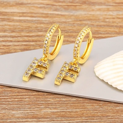Mini Initial A-Z Letters Gold Color Hoop Earrings