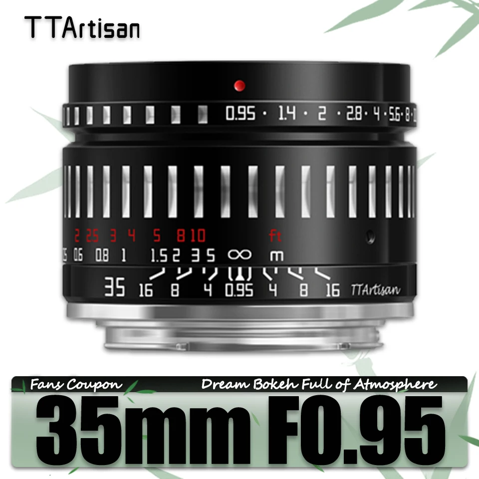 TTArtisan 35mm F0.95 APS-C Prime Camera Retro Style Manual Focus Lens for Fuji X-A1 X-T100 Sony A6000 A7RIII Canon R7 Nikon Z