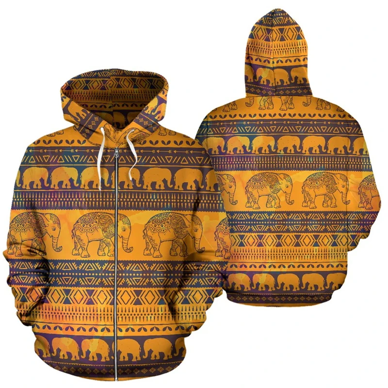 New African Elephant 3d Printed Zip Hoodie Sweatshirts For Men Women Kid Clothes Vintage Y2k Harajuku Zip-up Hoodies Winter Coat