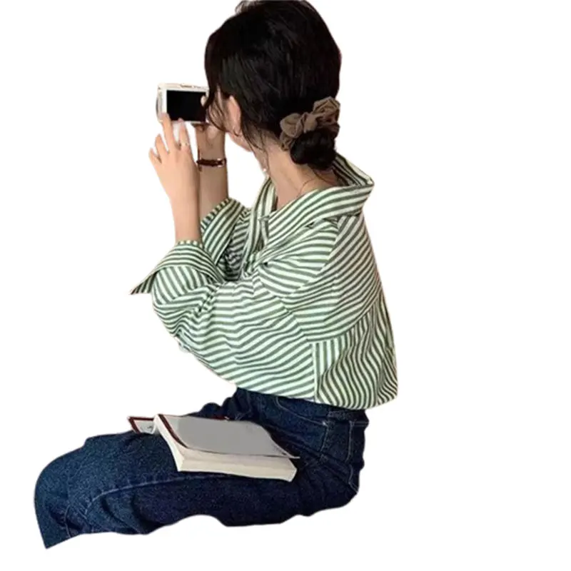 Elegant Fashion Harajuku Slim Fit Female Clothes Loose Casual All Match Tops Women Printed Button POLO Shirt Long Sleeve Blusa