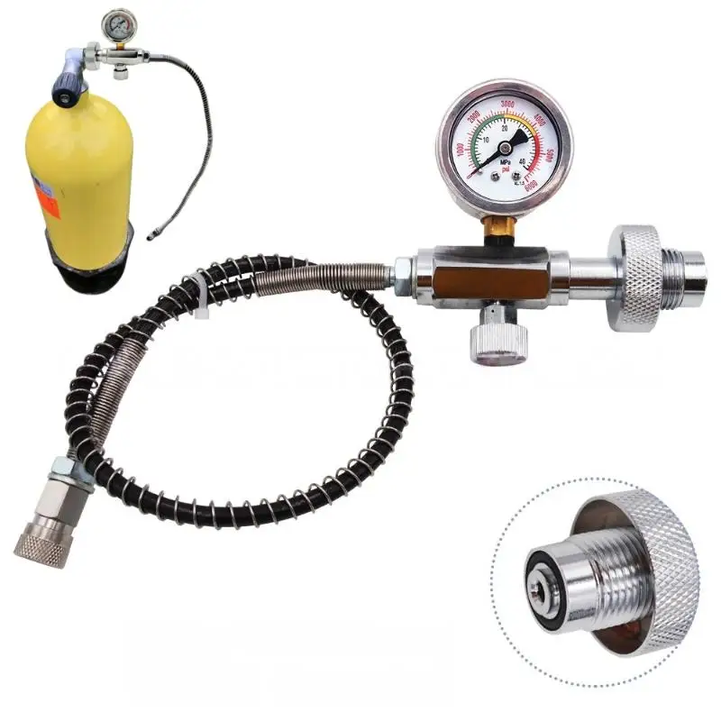 Fill Station Adaptor Valve with DIN G5/8 Connect, Air Diving Use, 6000 psi, 400bar HPA, Stainless Steel, 50cm Hose attached