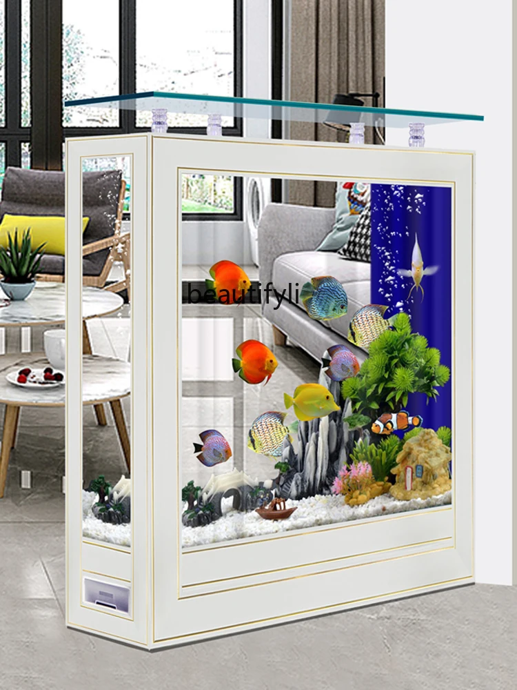 New floor-to-ceiling partition entrance living room office vertical glass rectangular fish tank free of water change