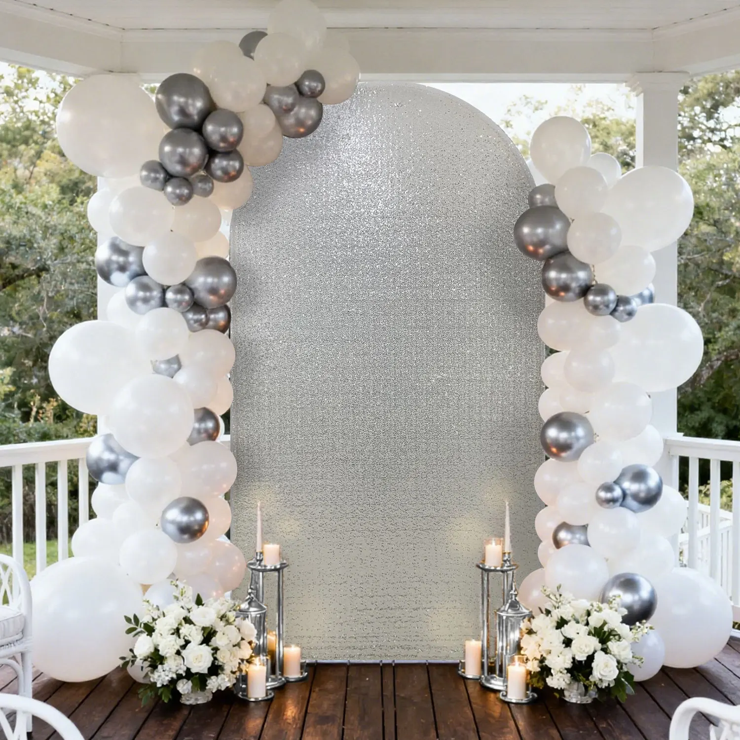 غطاء قوس الزفاف الأنيق مقاس 78.7 بوصة خلفية ترتر لامع | غطاء إطاري قوس لامع لعيد الميلاد، زينة استحمام الطفل #4