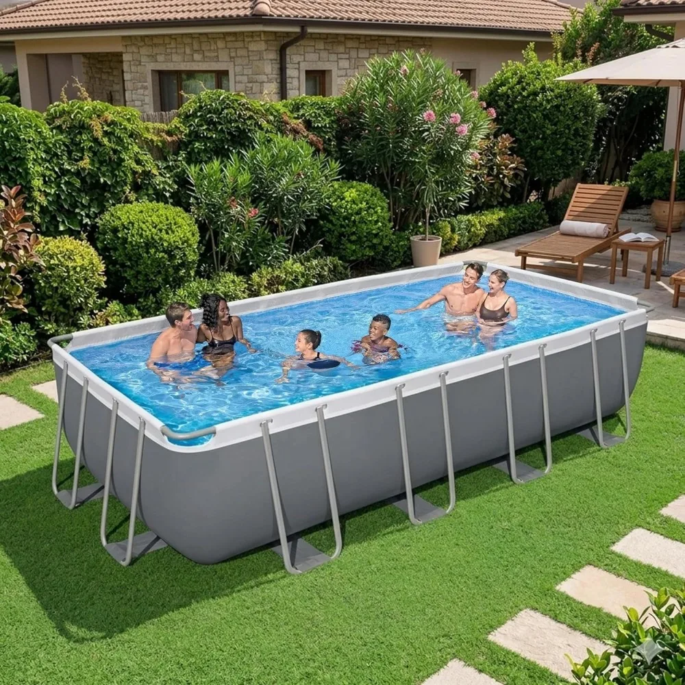 Rectangular Metal Frame Above Ground Swimming Pool Set with Filter Pump Ladder & Cover 18x9x48 Inch, Custom