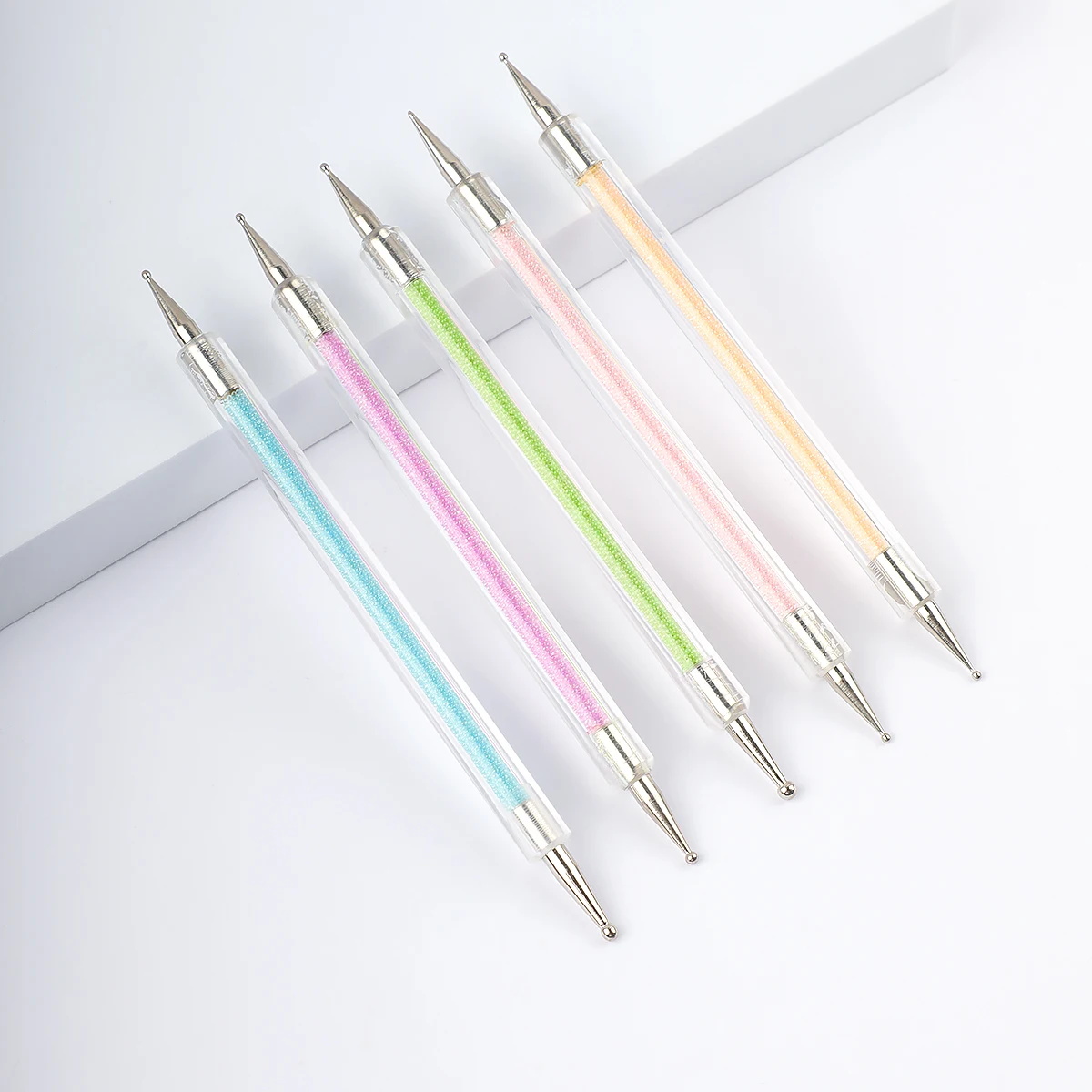 5PCS Nail Point Drill Pen Wooden Pen Bar Stirring Nail Polish Draw Five Petals Flower Polka Dot Double Head Stainless Bar Pen