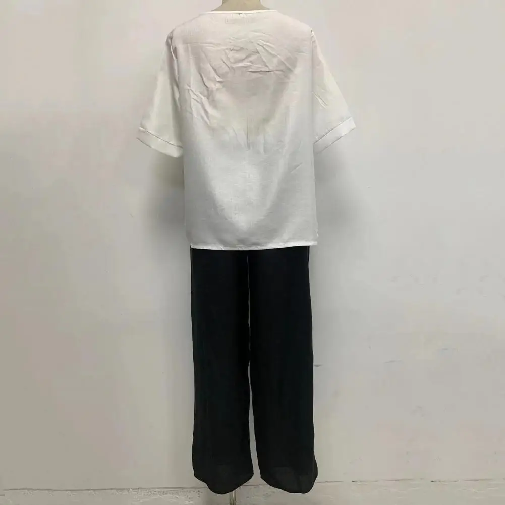 ชุดสูทกางเกงสองชิ้นสำหรับผู้หญิงวัยกลางคนและสูงอายุกางเกงขากว้างเสื้อยืดท็อปแบบตัวสั้นแขนสั้นสำหรับฤดูร้อน