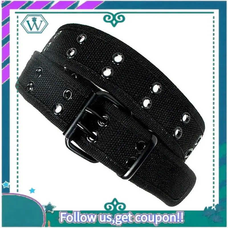 A09P 2X جديد قماش حزام الويب اثنين حفرة الحلقات الأسود المعادن الأسطوانة مشبك الرجال النساء، أسود