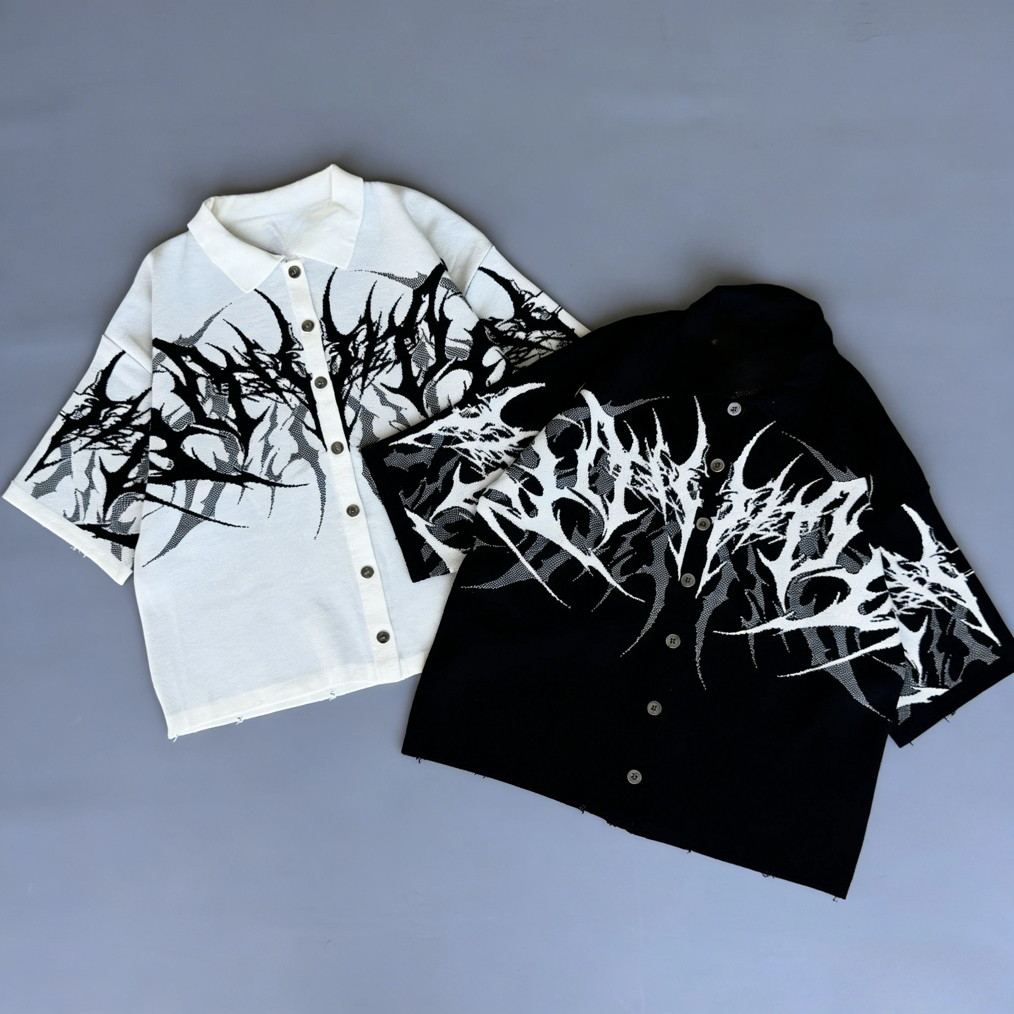 Y2K Cyberpunk White Shirt Mens Gothic Edgy Thorn Texture Print Polo T Shirt Harajuku Fashion Comfortable Short Sleeves Tops