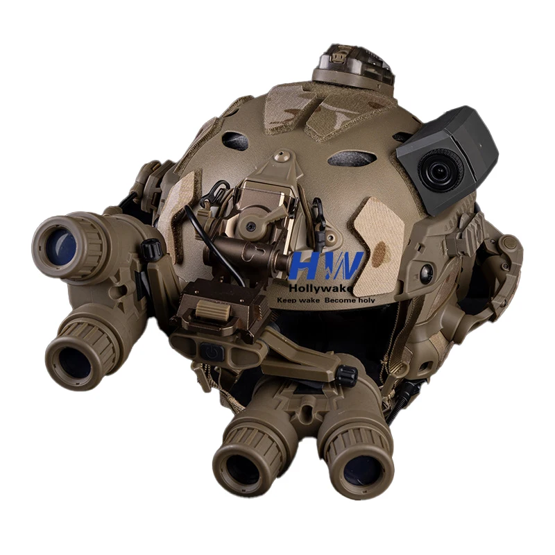 Set Model Lengkap Penglihatan Malam Empat Mata + Dudukan NVG + Helm + Tanpa Kamera Fungsional untuk Permainan Senapan BB
