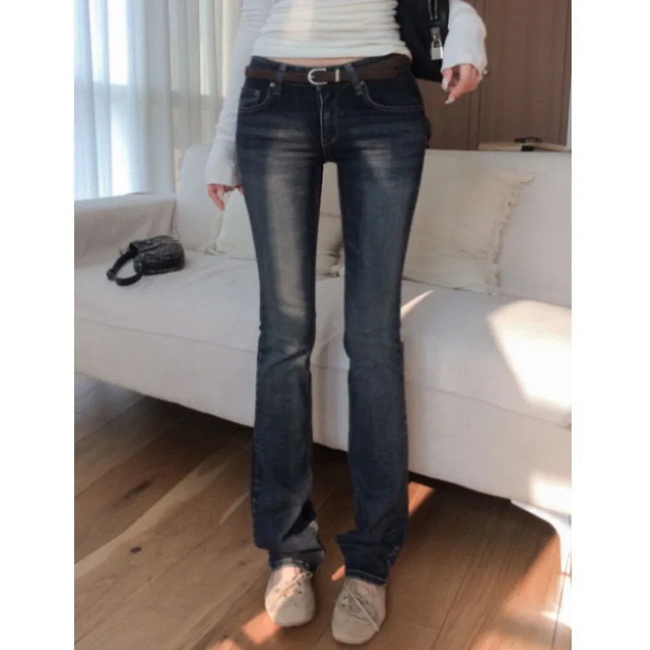 

Sexy Korean Style High Waist Wide Leg Jeans Women's mid Low Waist Retro Straight Cut Elastic Denim Long Trousers Pure Desire
