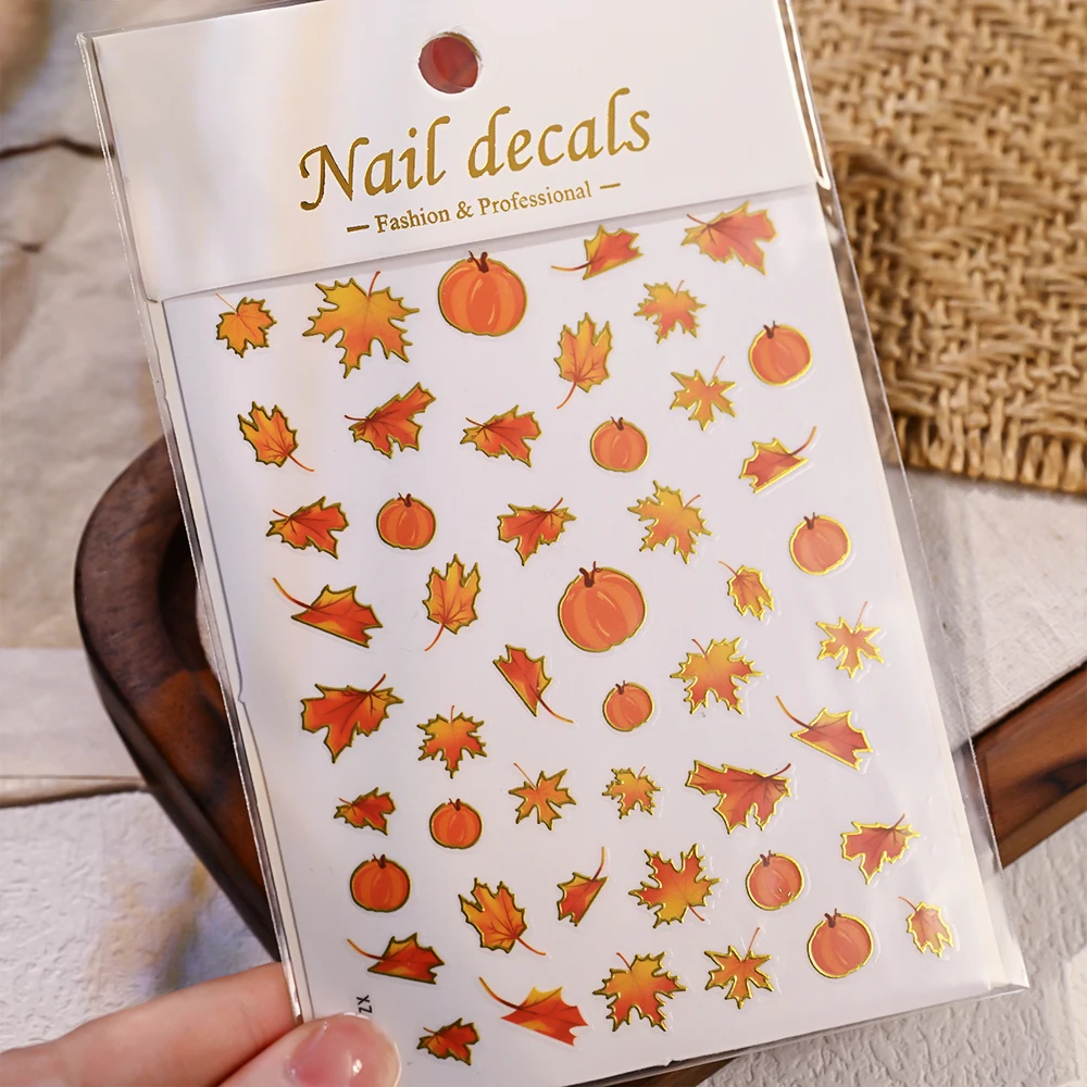5D Reliëf Jelly Esdoornblad Nail Art Sticker Goud Rood Herfst Esdoorn Bladeren Nagelstickers Zelfklevende Fall Leaf Nail Art Sliders