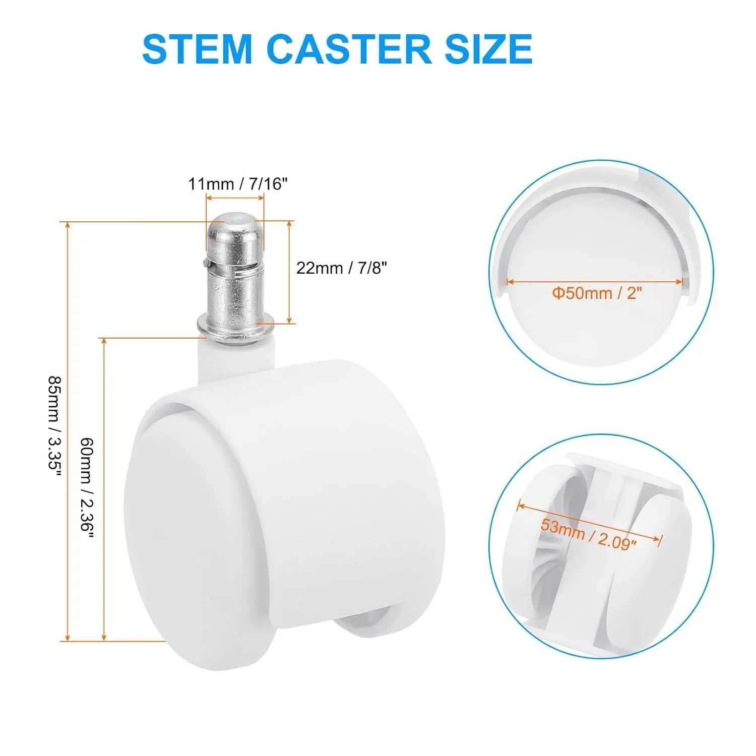 2-inch white nylon plug rod office chair casters, silent wheels, swivel chair furniture and chair accessories