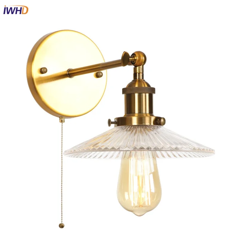 

IWHD Art LED Wall Lamps Bathroom Bedroom Bedside Lamp Industrial Iron Vintage Pull Chain Switch Stair Light Fixtures Luminaire