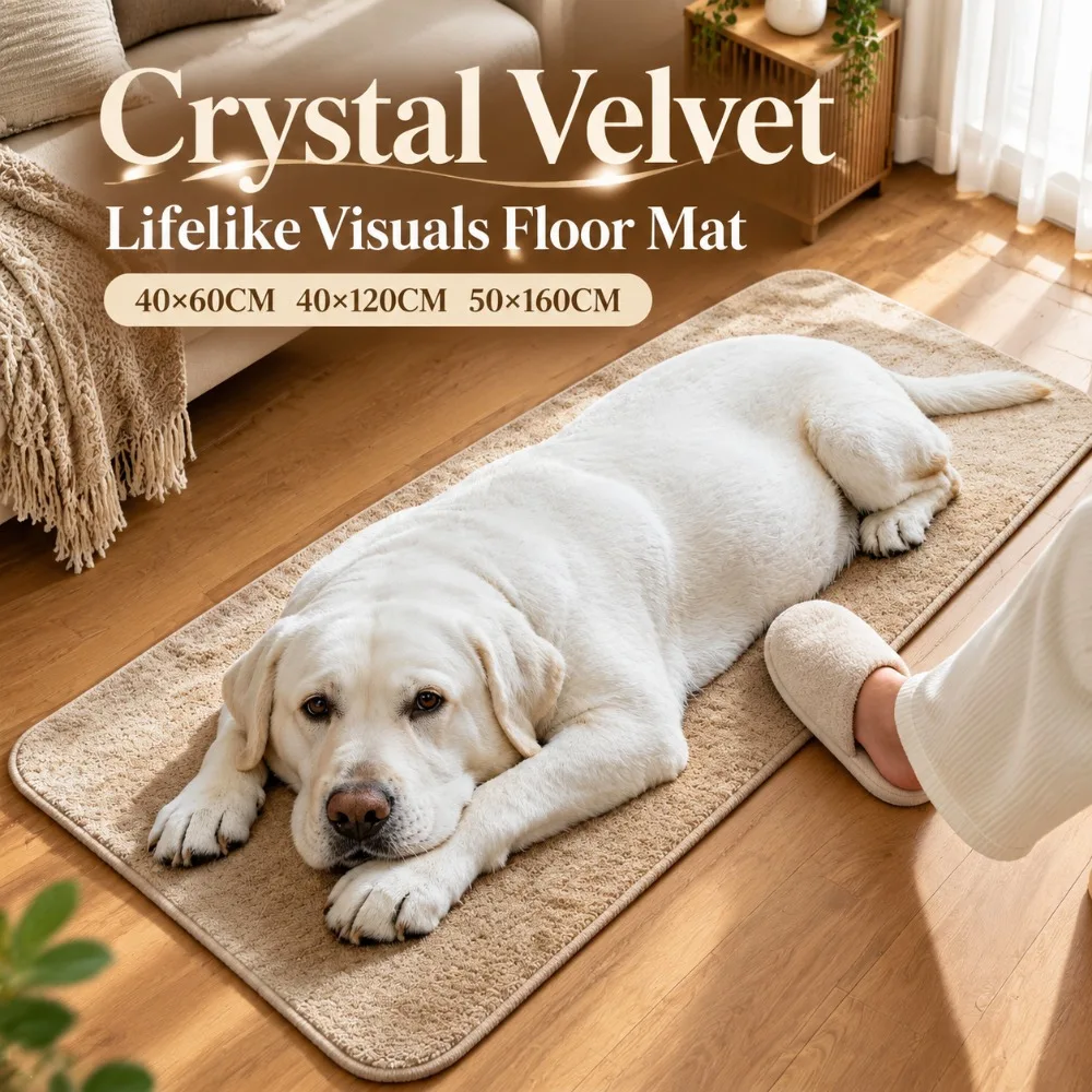 Crystal Velvet Lifelike Visuals Floor Mat Non-slip Water-absorbing Bedroom Door Rug Dog Pattern Washable Bathroom Carpet