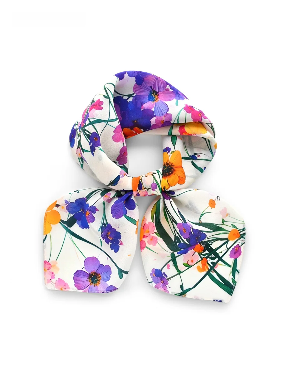 紫の花柄シルクスカーフギフトボックス-薄いベールシルク-マルベリーシルクスクエアスカーフ-春秋ネックウォーマー-レディースギフト