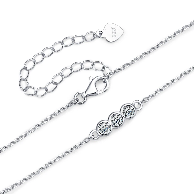 

2025 AINUOSHI Round Cut 3mm(0.10ct) Moissanite Simple Bezel Setting Three Stone Bracelet 925 Sterling Silver Chain 16+5cm Gifts