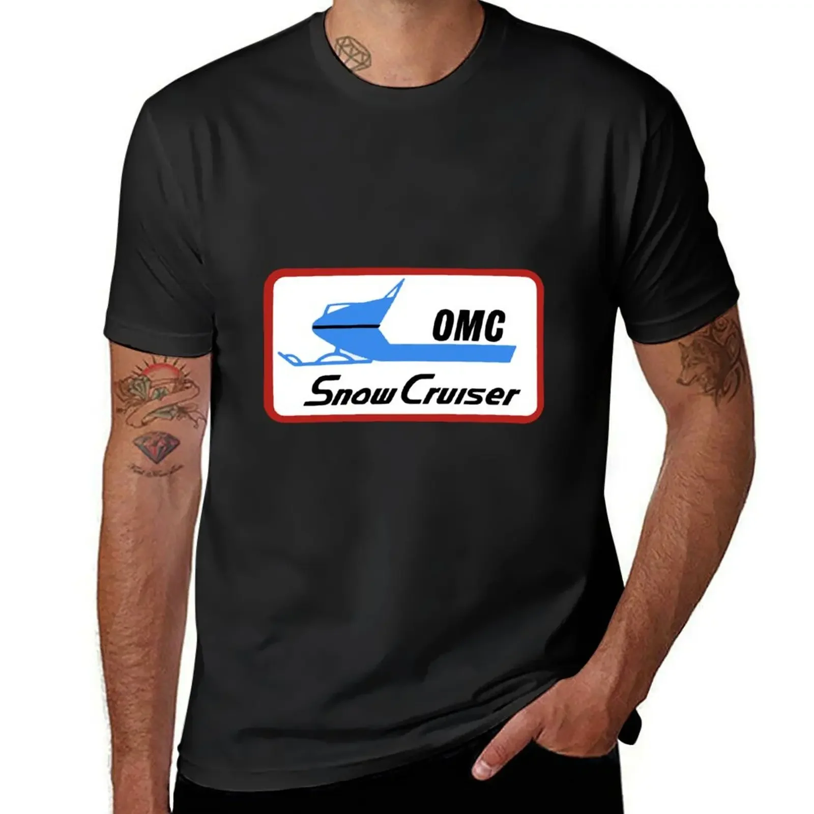 Vintage Snowmobile OMC Snow Cruiser Square Decal T-Shirt cotton graphic tees cute tops kawaii clothes sweat t shirts for men