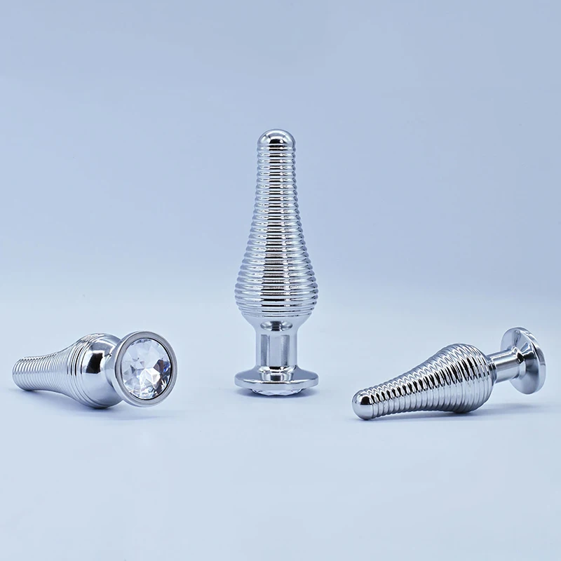 Thread Surface Silvery Stainless Steel Anal Plug Crystal Base Butt Plug Sex Toys For Women Men Adult Toys Anal Toys Sex Shop