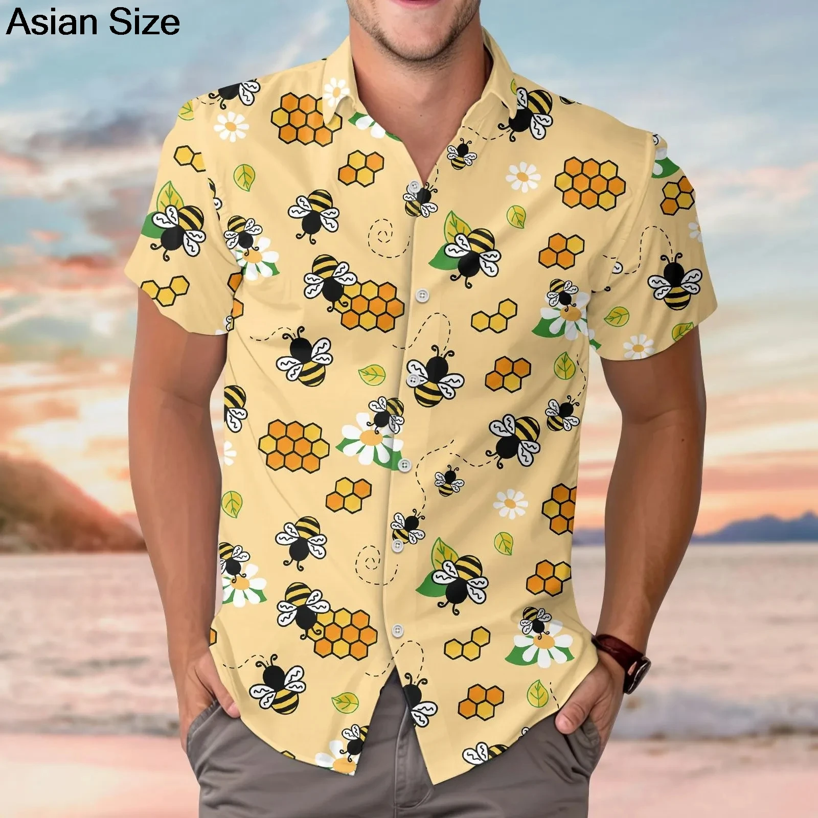 

Bee Hawaii Shirt For Men Women Clothes Honeycomb Pattern Aloha Shirts Funny Bees Short Sleeve Beach Shirt Beekeeping Blouses