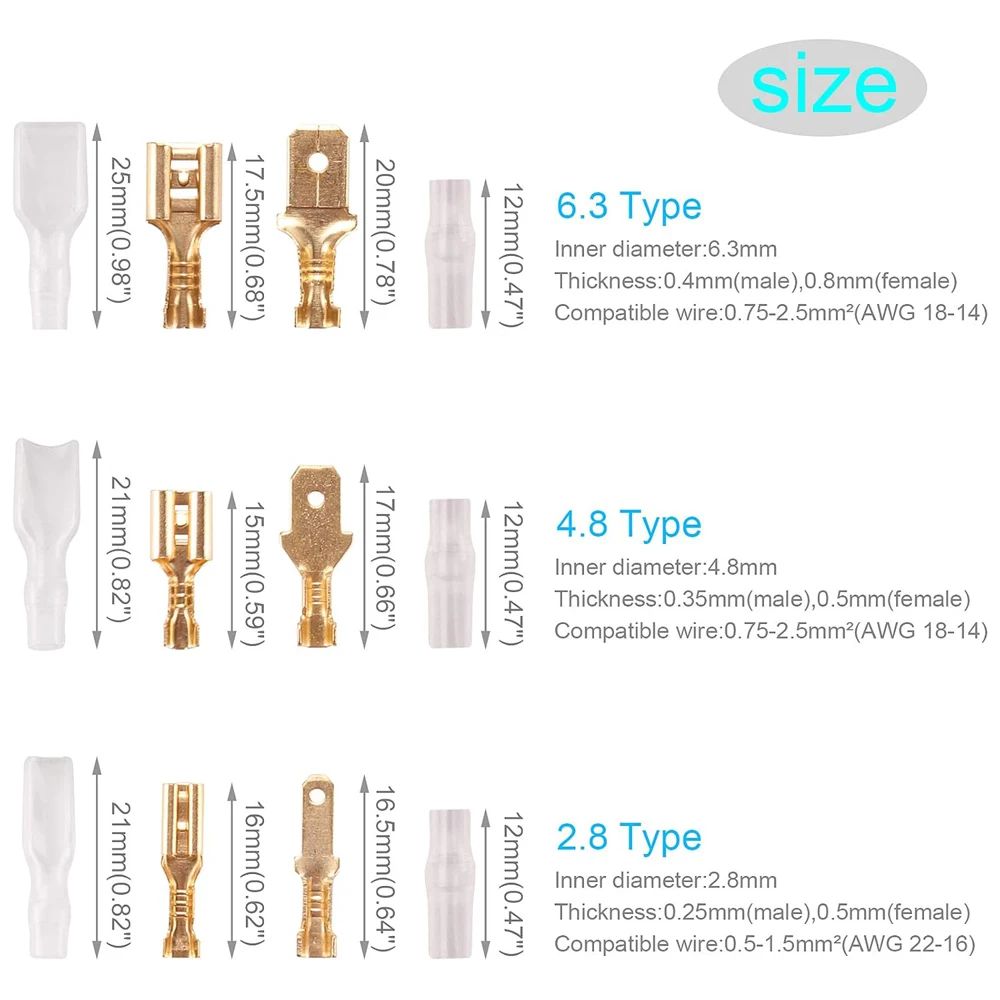 1000Pcs 2.8/4.8/6.3mm Insulated Male Female Wire Connector Electrical Crimp Terminals Termin Spade Connectors Assorted Kit Box