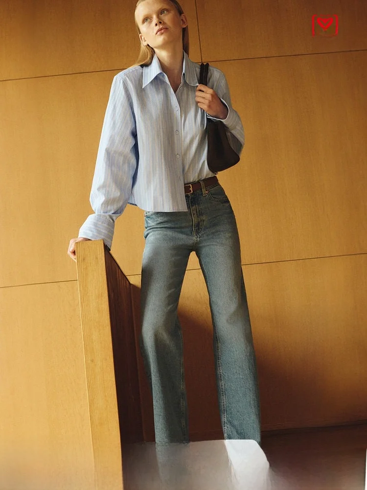 

H&M Women's Casual Style Long Sleeve Shirt Summer Short Shirt 1302270 Straight Cut Polyester Cotton Blend Button up