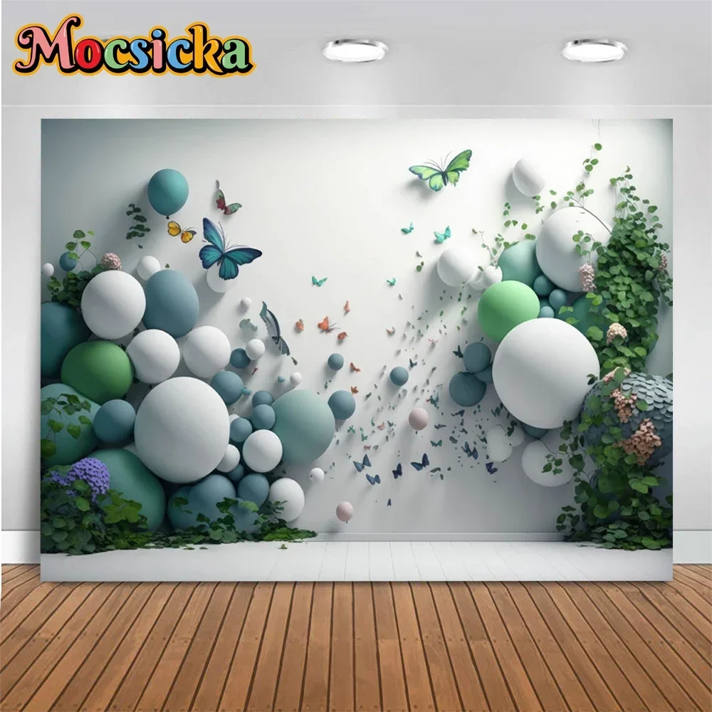 

Mocsicka Butterfly Girl Cake Smash Theme Birthday Party Background Green Wonderland Balloon Decor Backdrop Newborn Photo Booth