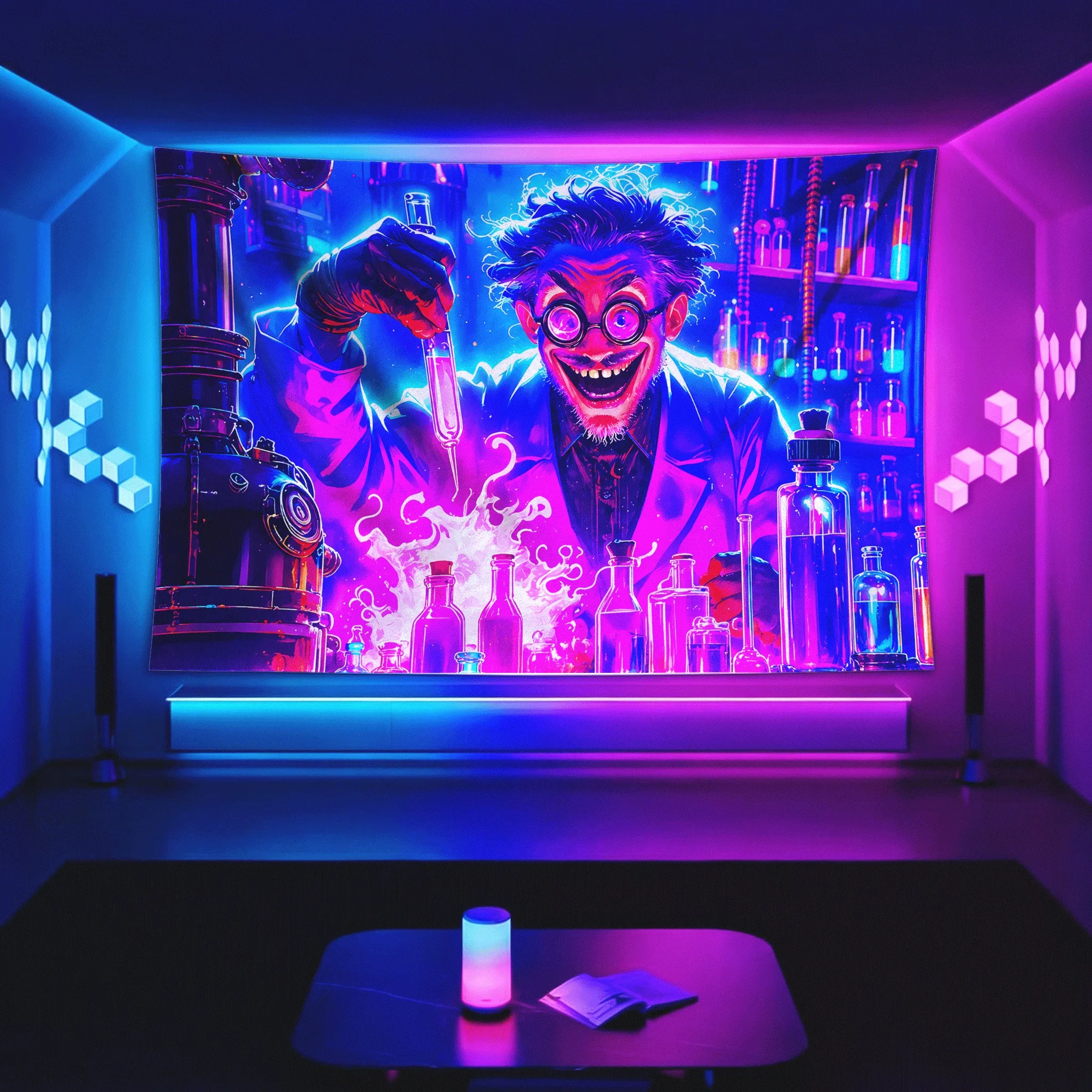 Atmospheric Mad Scientist Chemistry Lab Alchemy Pop Art Tapestry Wall Decor Hanging Poster Neon Retro Sci Fi Geek Illustration H