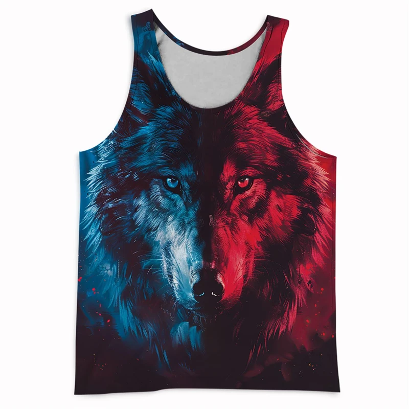 

Майки с рисунком волка для мужчин, трендовые модные летние майки без рукавов с 3D принтом животных, майка, свободная уличная одежда, крутой жилет