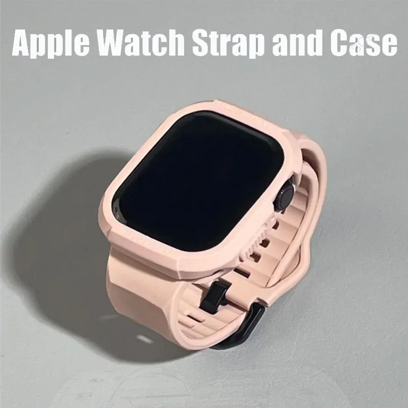 Silicone Case+Strap for Apple Watch Series 10 9 46mm 8 7 for Iwatch Ultra 2 Series 6 5 4 SE Protective Cover Bracelet TPU Case