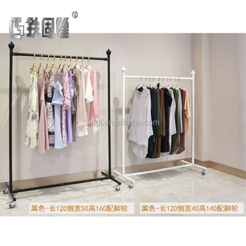 (customized)Economic Black Steel Garment Display Racks with Wheels Moving in Stores Shops Supermarkets Clothing Stores